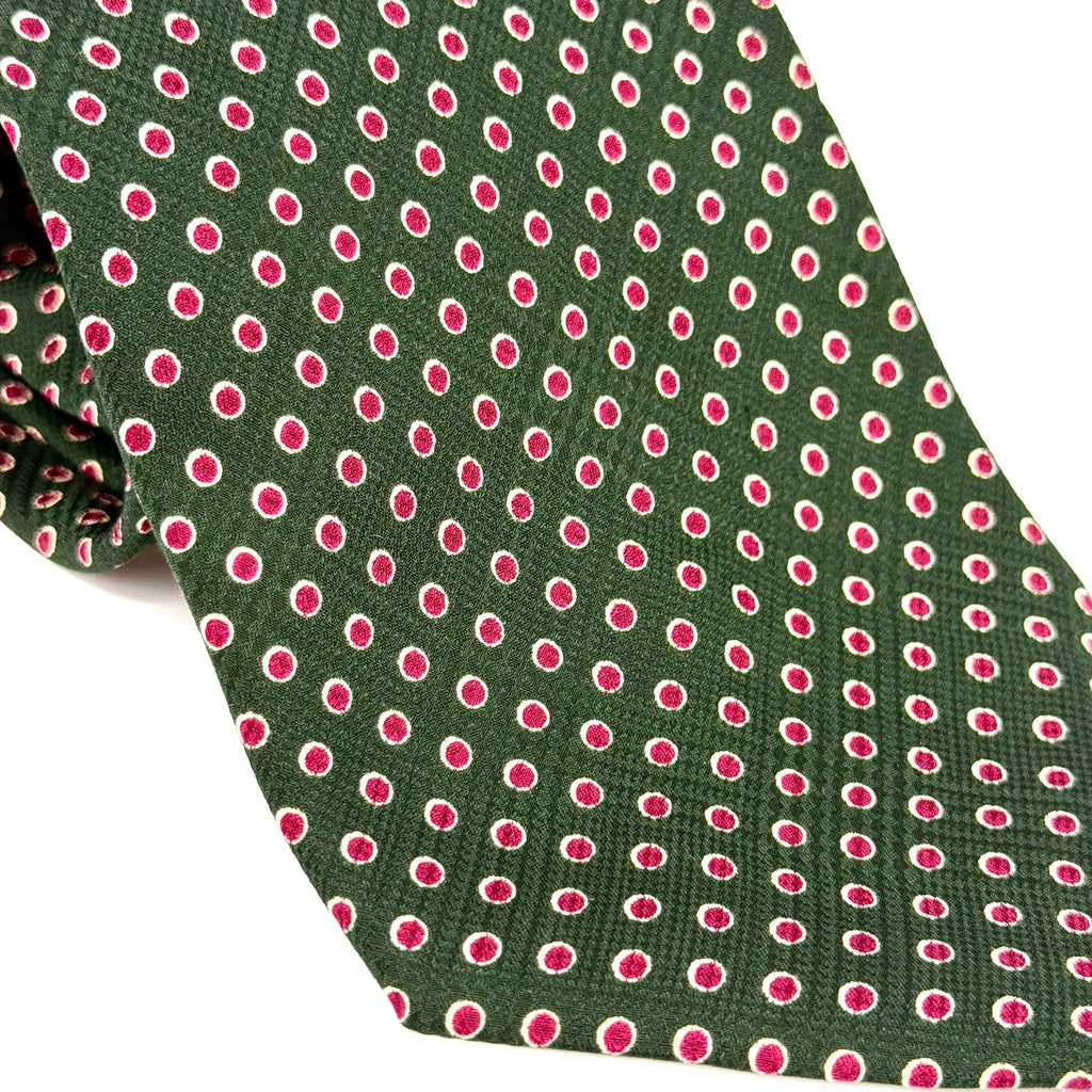 Vintage 90s Polo Ralph Lauren Green Magenta Silk Polka Dot Necktie