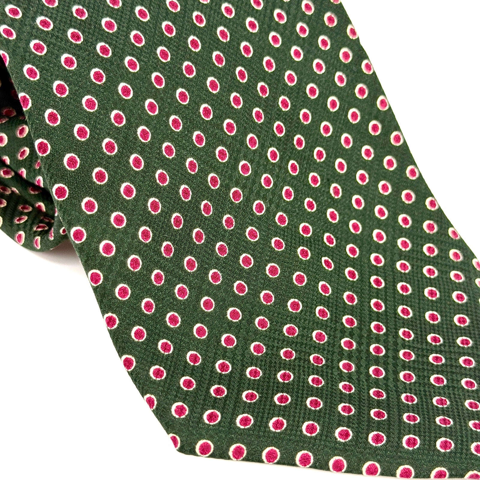 Vintage 90s Polo Ralph Lauren Green Magenta Silk Polka Dot Necktie