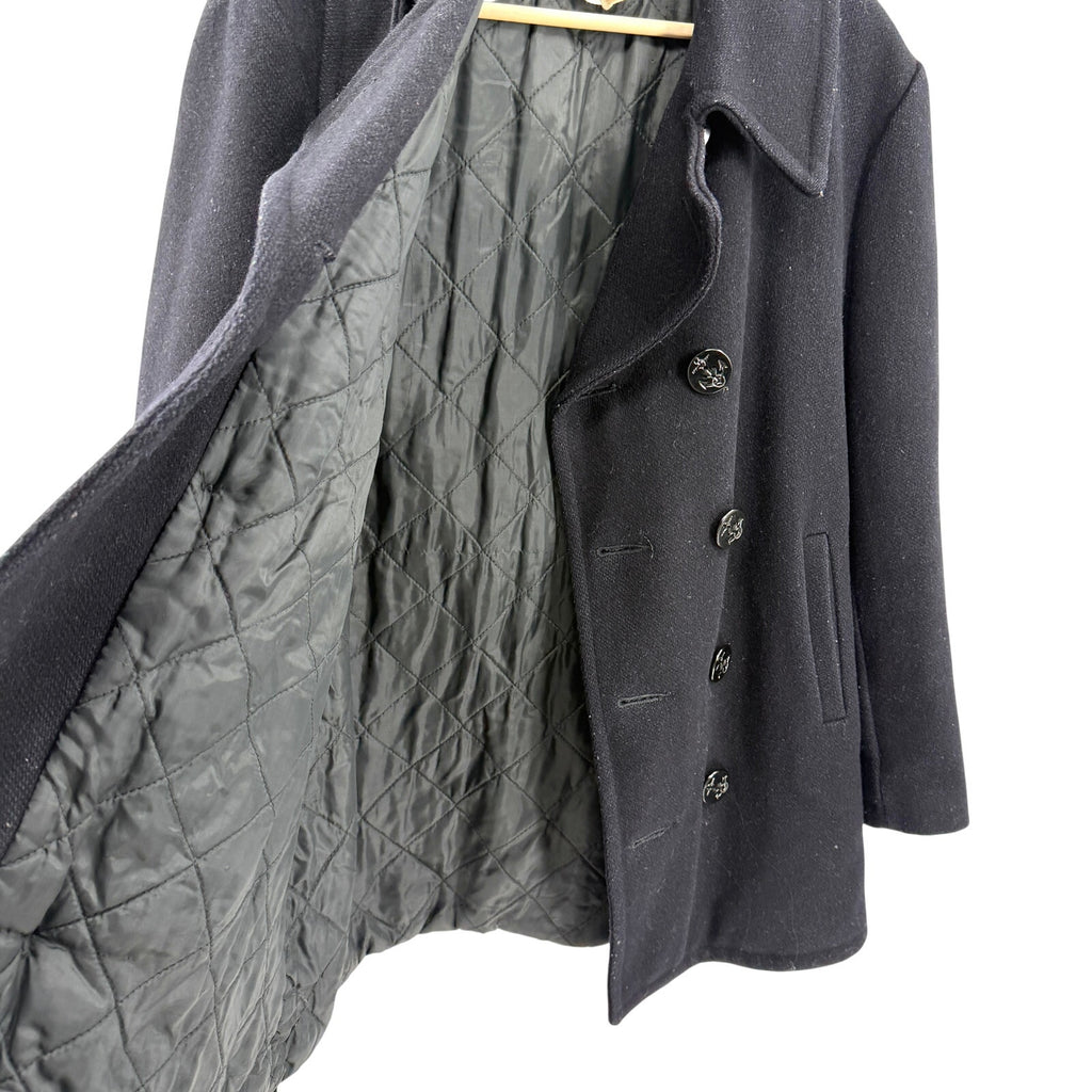 Vintage 70s Alexander's Navy Blue Double Breasted Quilted Wool Pea Coat