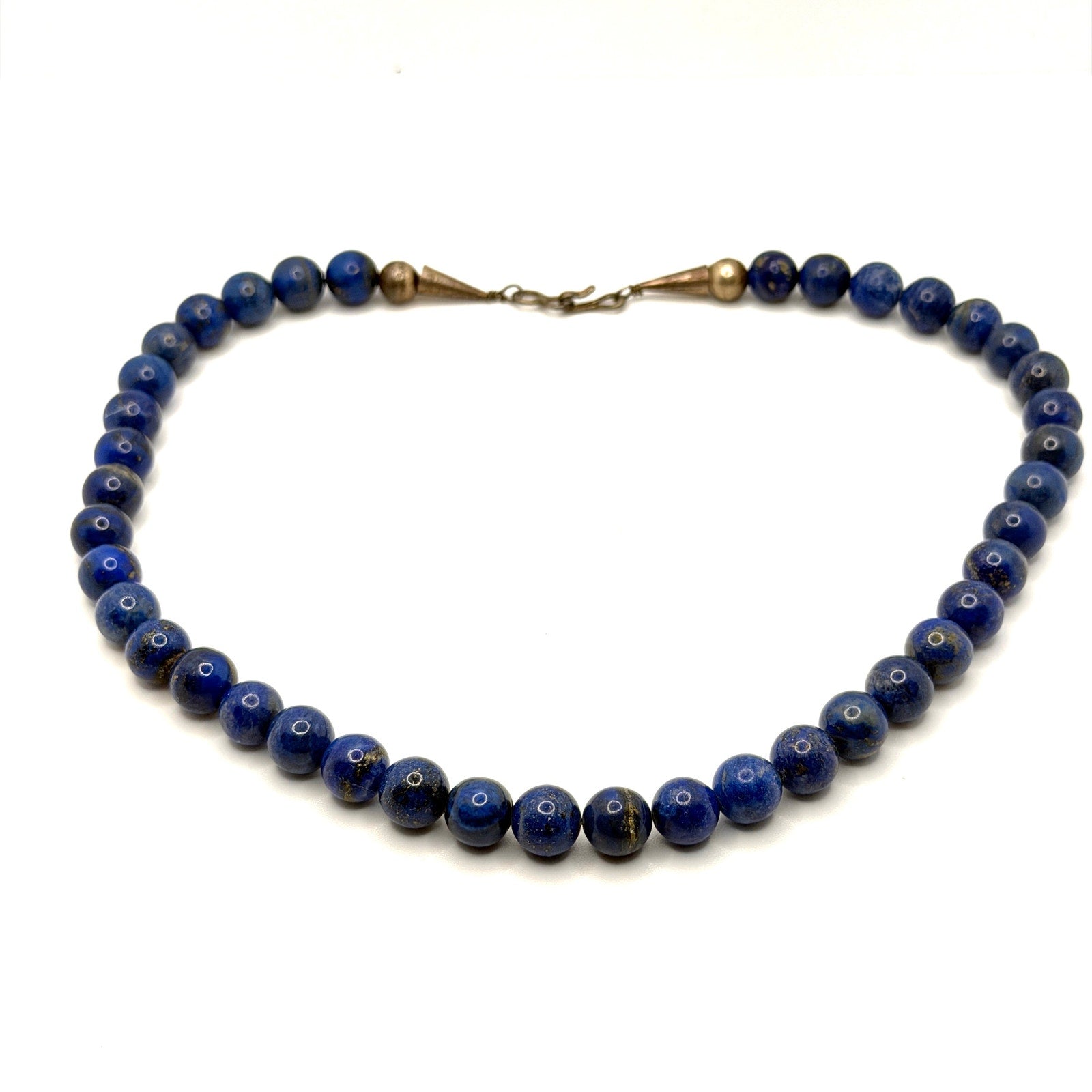Vintage 90s Stamped Sterling Southwestern Blue Lapis Lazuli Beaded Necklace
