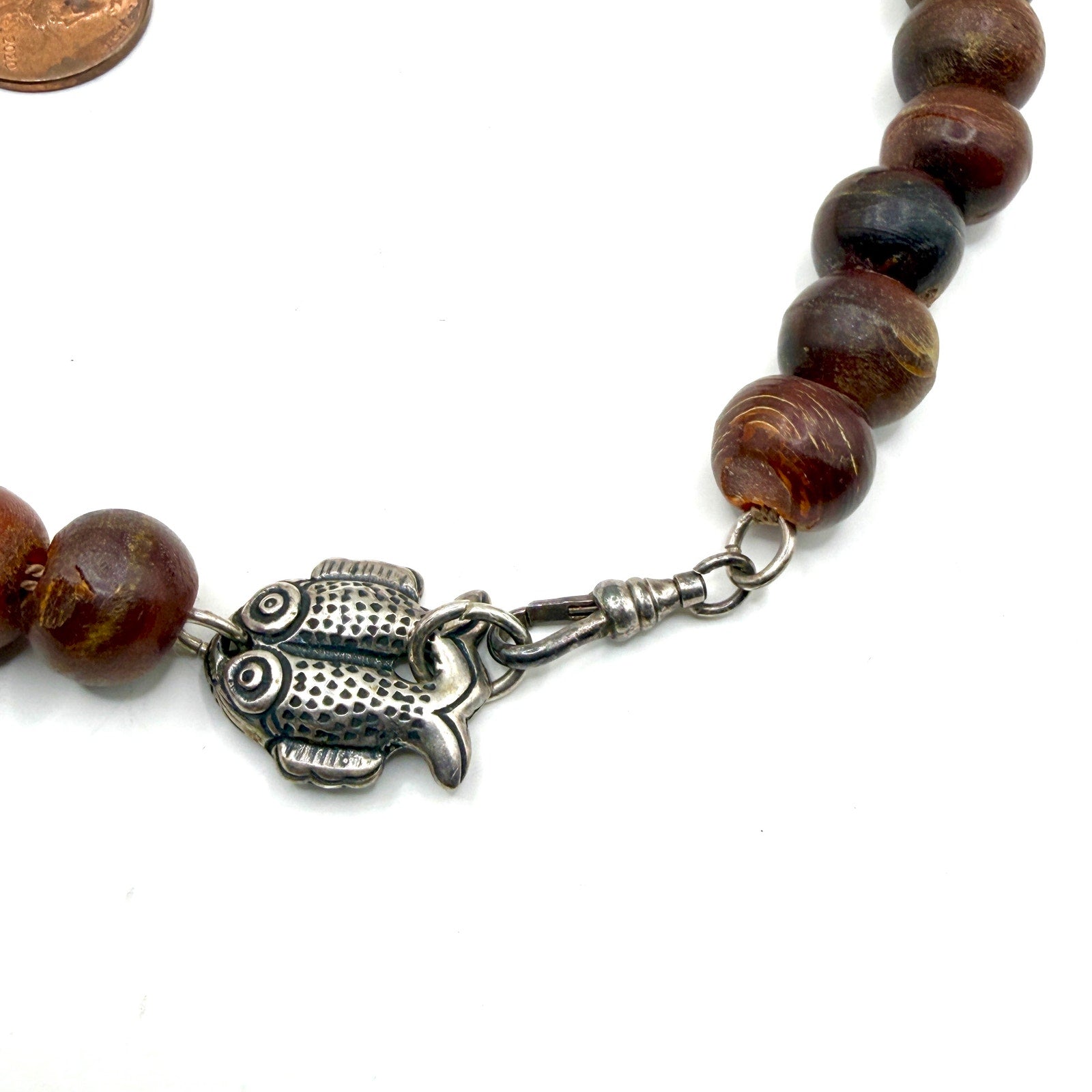 Vintage 90s Red Brown Resin Carved Bone Ram Character Statement Necklace