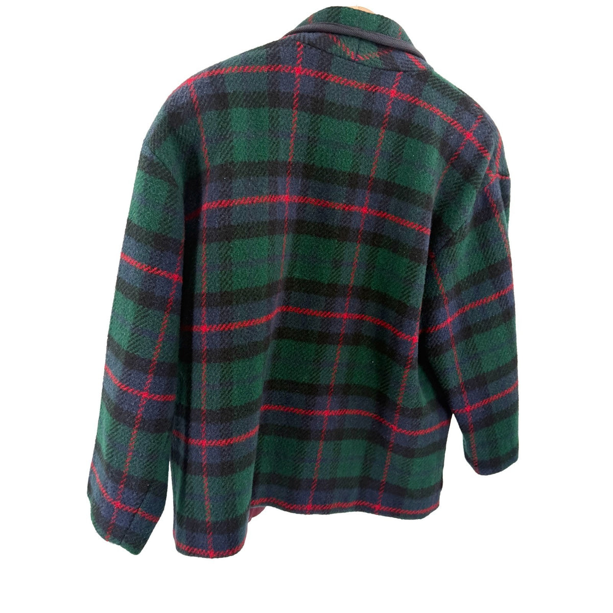 Vintage 90s Talbots Green Blue Tartan Wool Shawl Collar Jacket