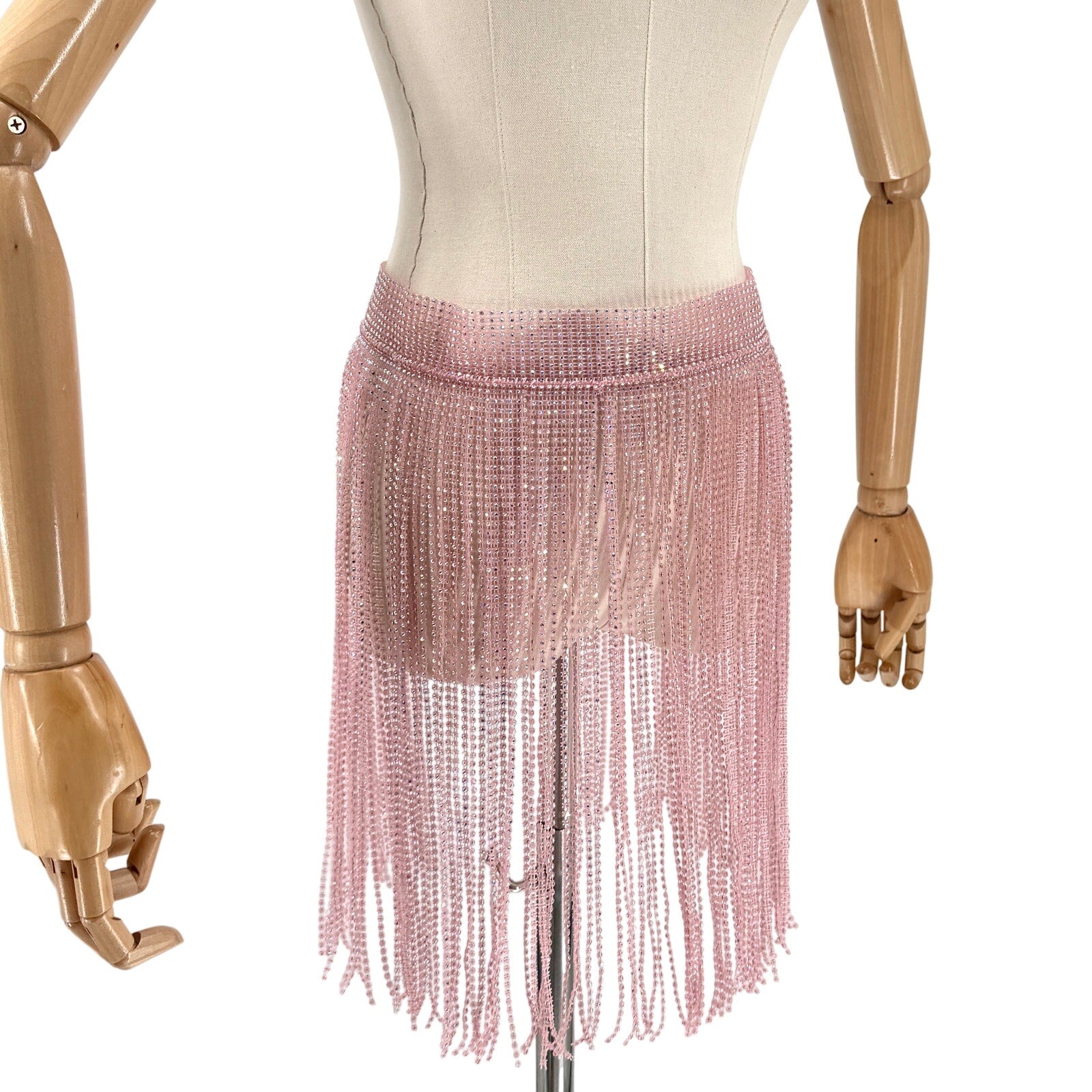 Pink Rhinestone Crystal Glitz Festival Fringe Statement Chain Belt