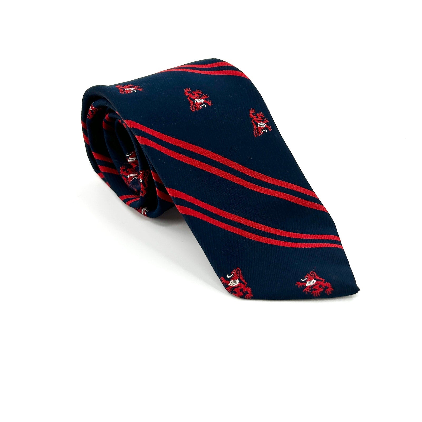 Vintage 80s Navy Red Lion Striped Necktie
