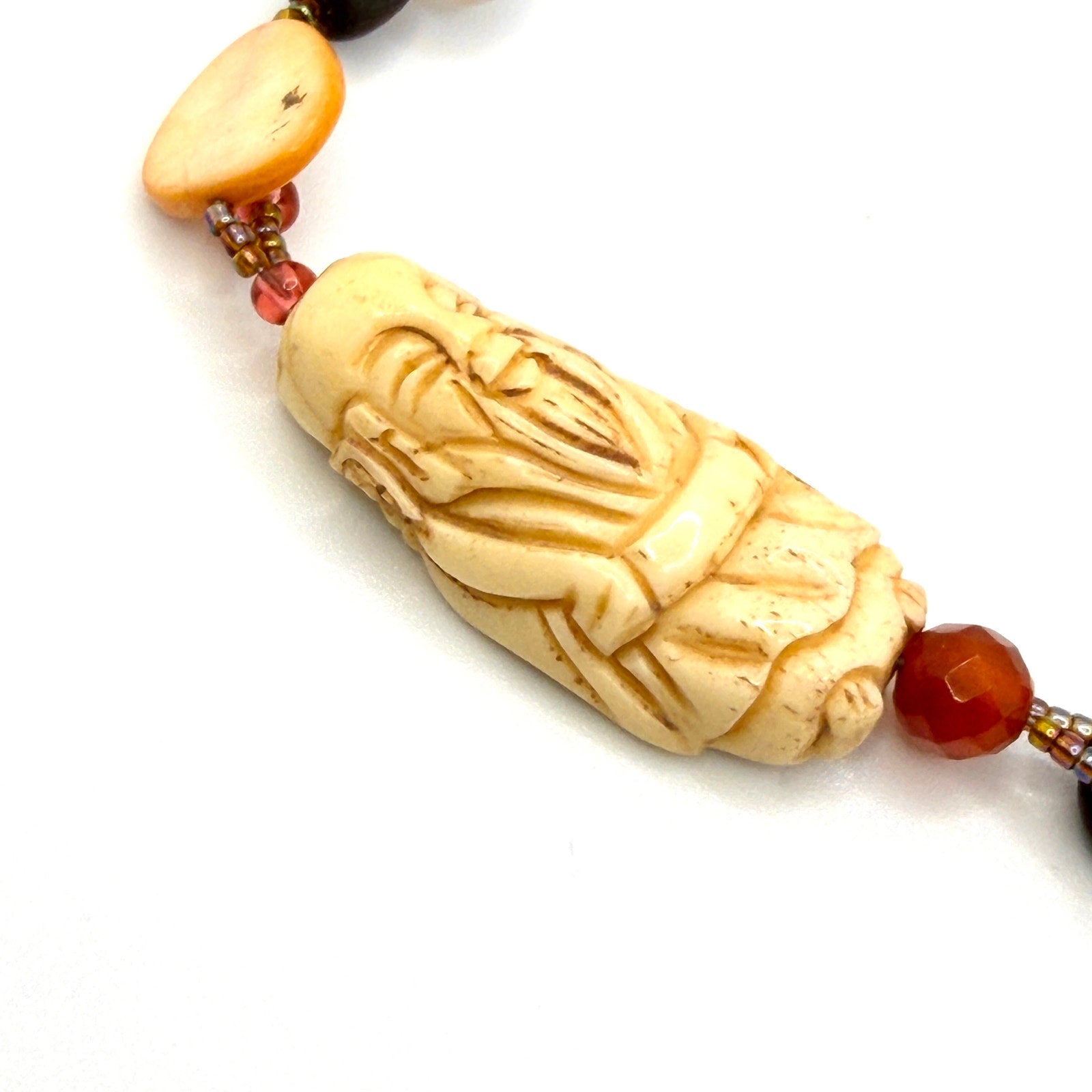 Vintage 90s Chinoiserie Red Jade Panther Carved Immortal Carnelian Necklace
