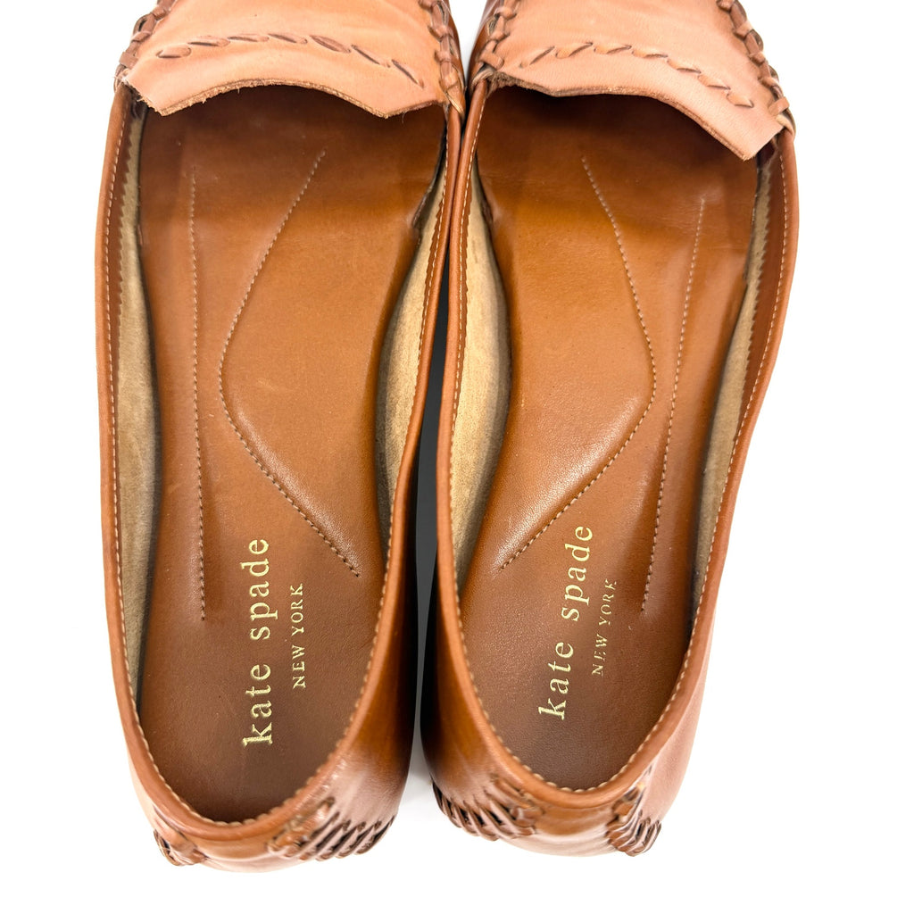 Kate Spade Brown Genuine Leather Whipstitch Moccasin Slip On Loafers