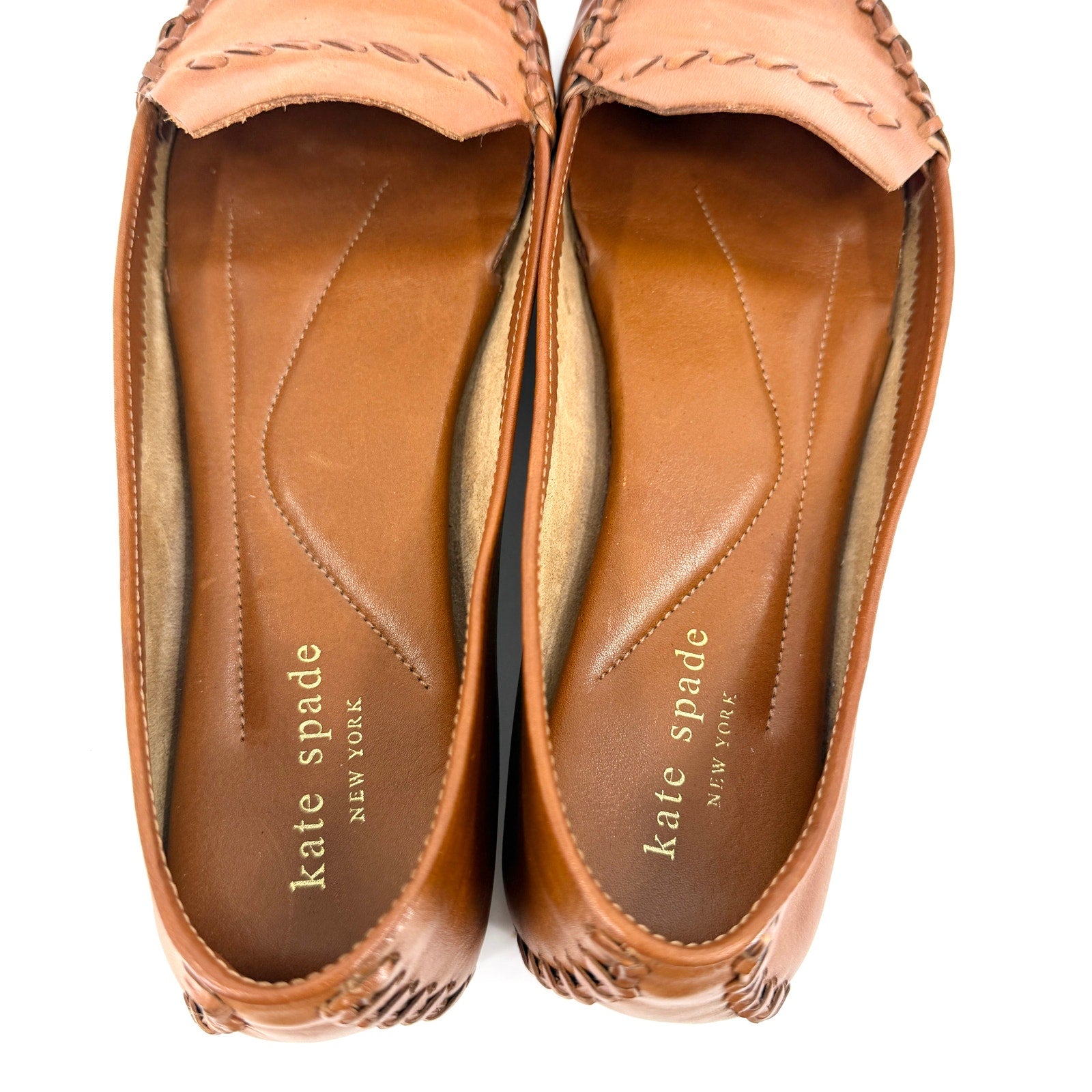 Kate Spade Brown Genuine Leather Whipstitch Moccasin Slip On Loafers