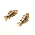 Vintage 90s Artisanal Mixed Metal Etched Koi Fish Global Boho Tribal Earrings