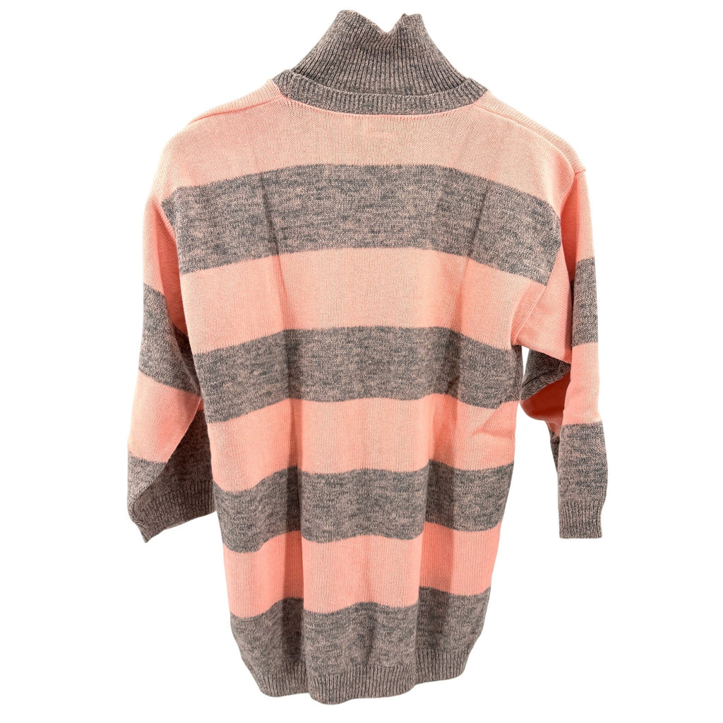 Vintage 80s Eckerson Lane Pink Gray Striped Collared Pullover Sweater