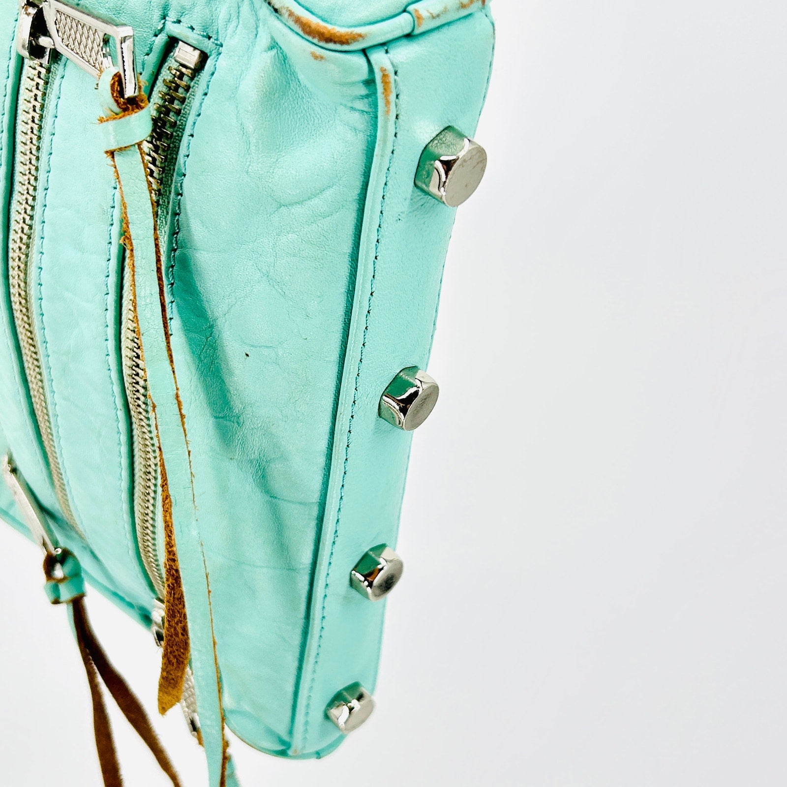Vintage Y2K Rebecca Minkoff Mint Green Leather Silver Chain Shoulder Bag