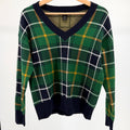Tahari Green Plaid V-Neck Preppy Graphic Knit Sweater