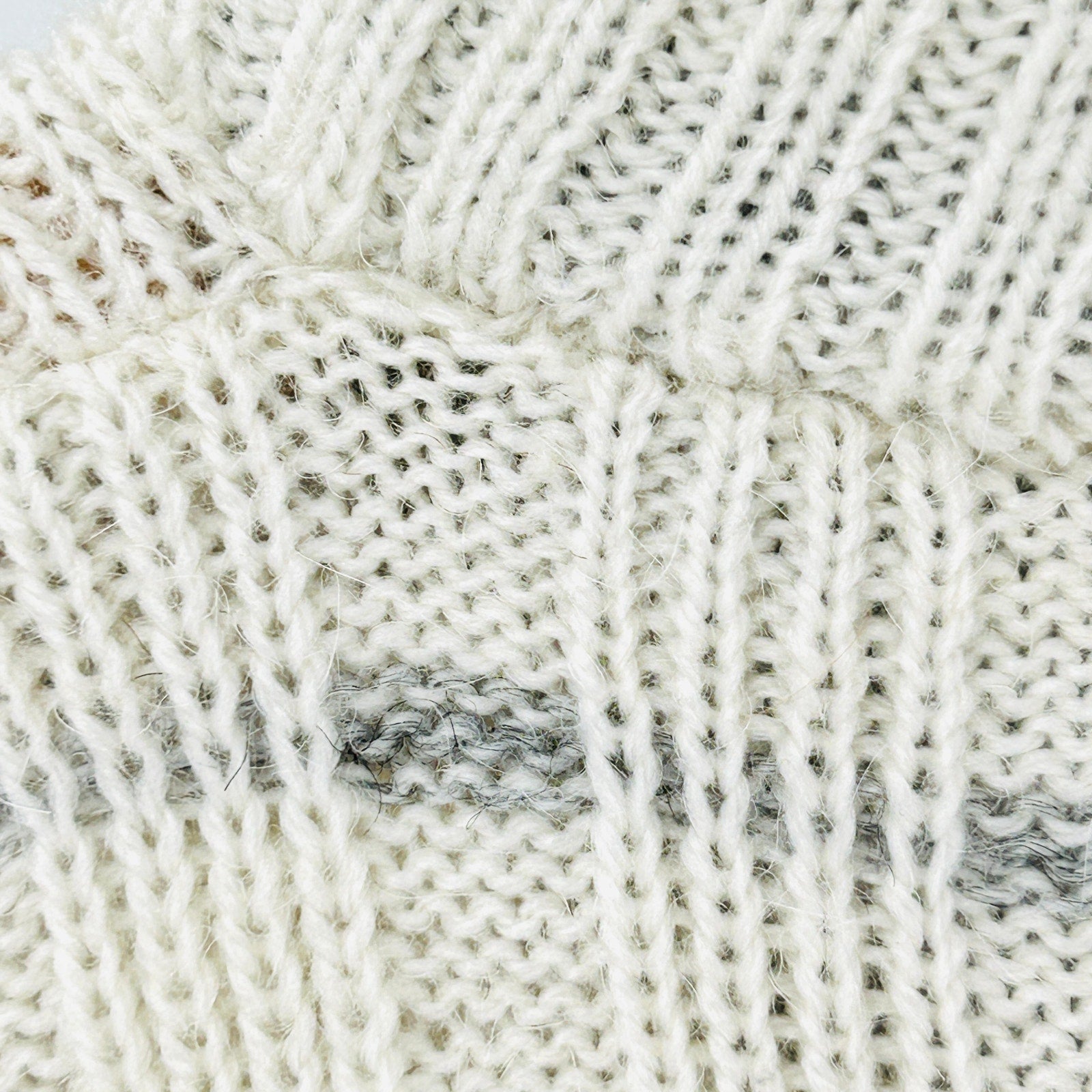 Vintage 90s White Grey Alpaca Striped Full Zip Mock Neck Sweater Jacket