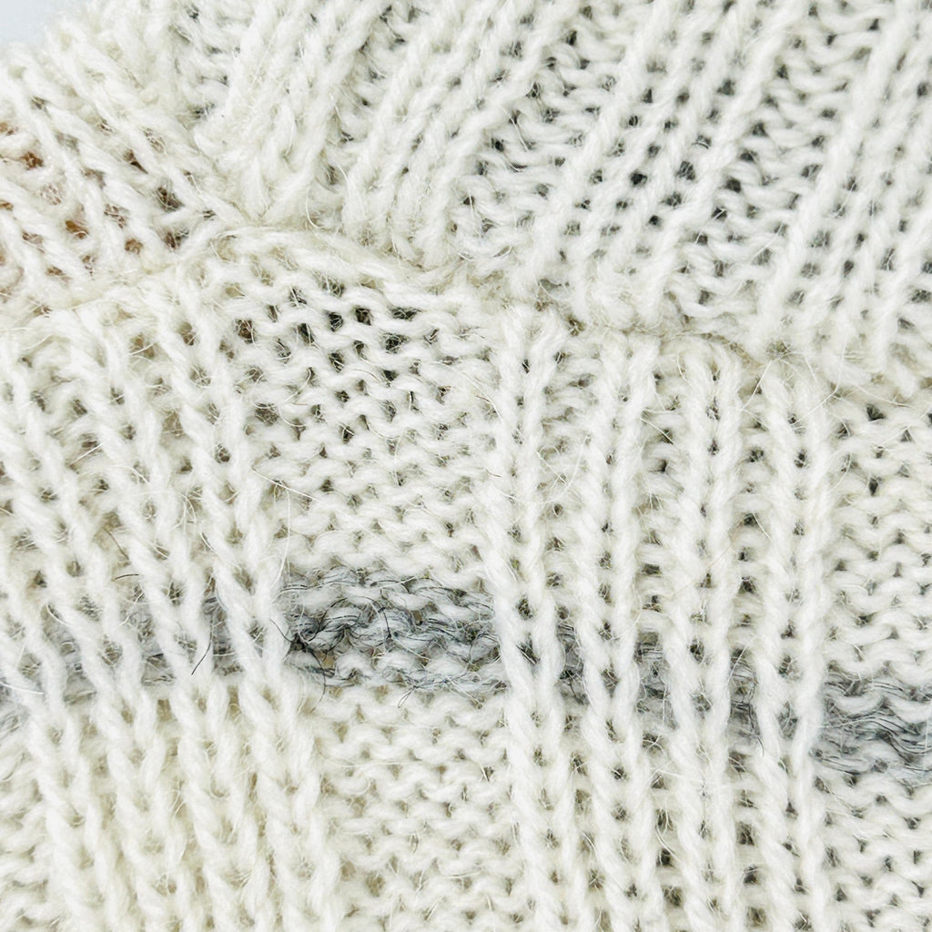 Vintage 90s White Grey Alpaca Striped Full Zip Mock Neck Sweater Jacket