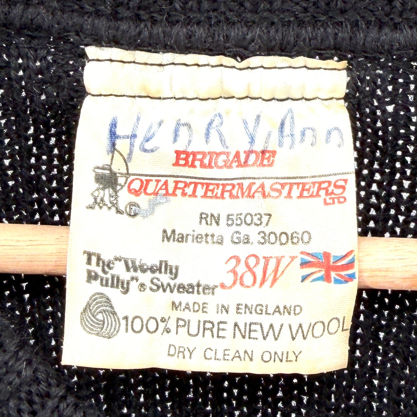 Vintage 90s Brigade Quartermasters Ltd Black 100% Wool "Woolly Pully" Sweater