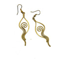 Vintage 90s Brass Abstract Spiral Hammered Texture Dangle Earrings