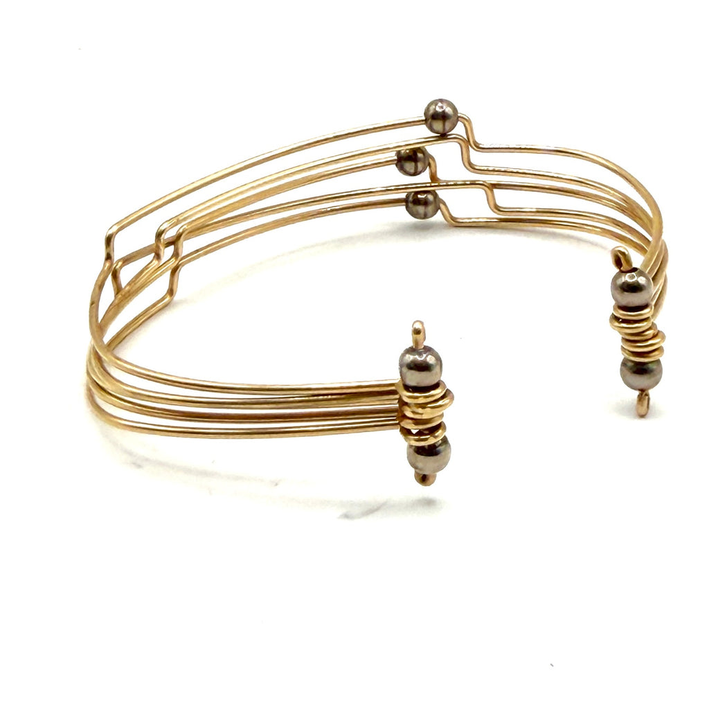 Vintage 90s Gold Tone Hematite Multi Wire Tiered Cuff Bracelet