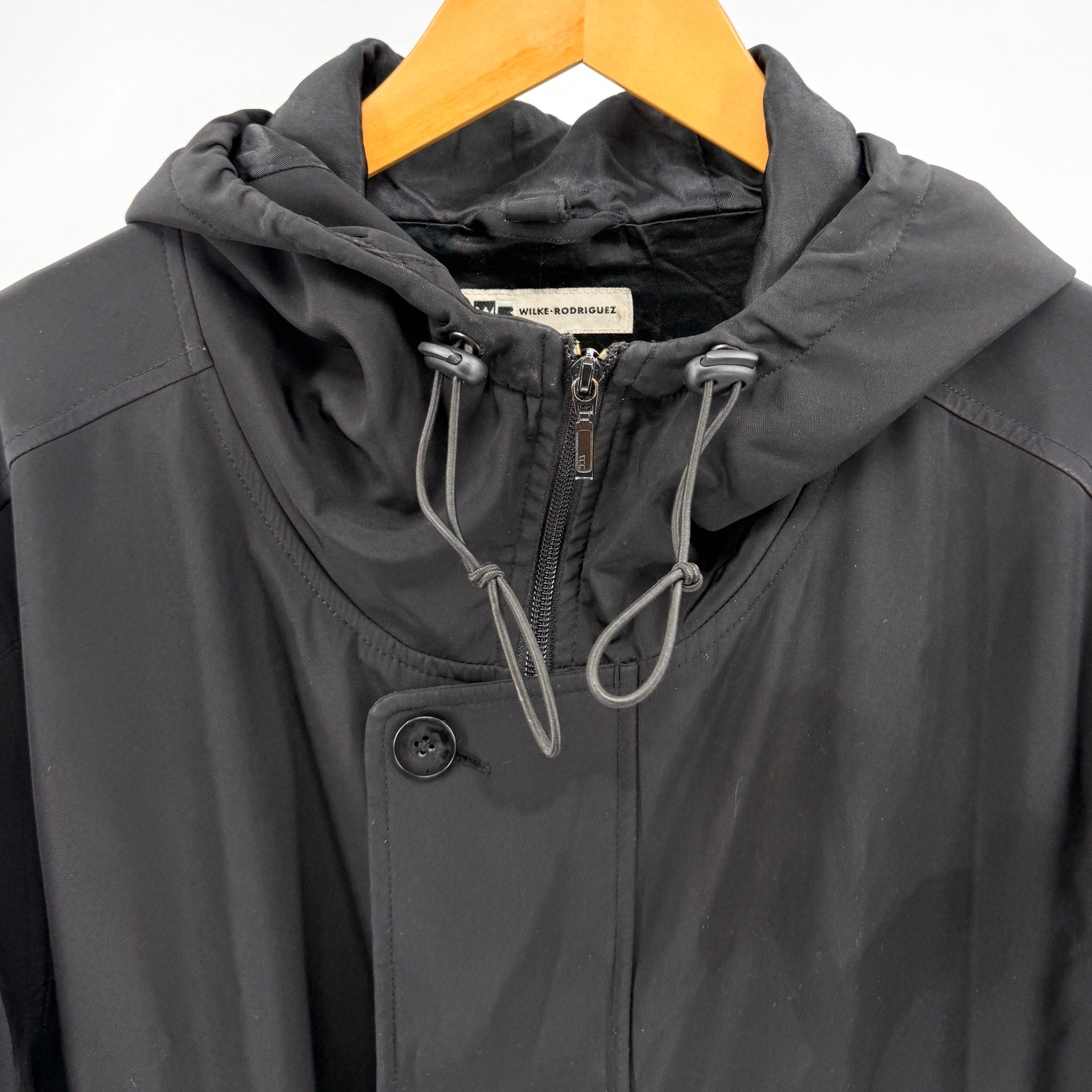 Wilke Rodriguez Black Hooded Satin Lined Raincoat