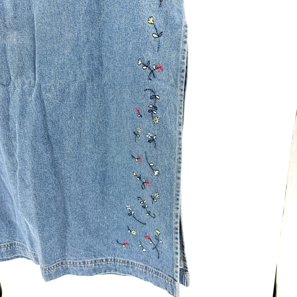 Vintage 90s Disney Store Denim Mickey Mouse Embroidered 100% Cotton Maxi Skirt