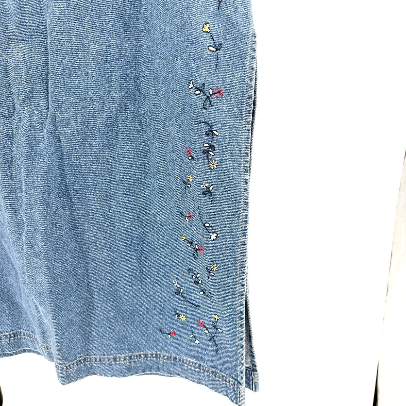 Vintage 90s Disney Store Denim Mickey Mouse Embroidered 100% Cotton Maxi Skirt