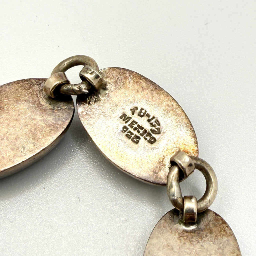 Vintage 90s Mexico Tan Sterling Silver Southwest Stamped Jasper Link Bracelet