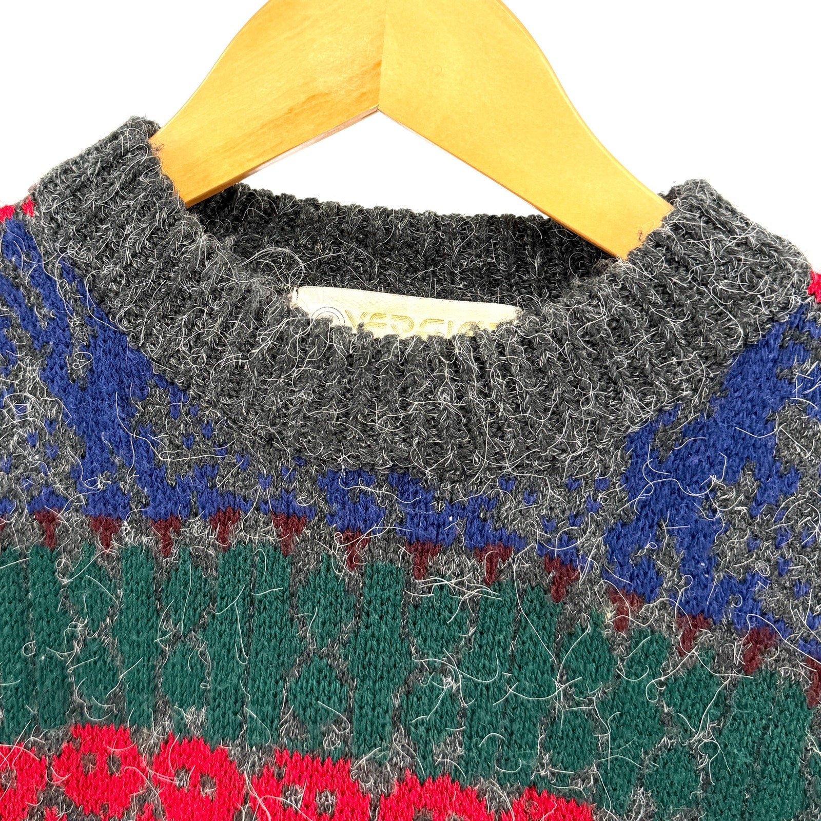 Vintage 80s Version Original Patterned Soft Wool Blend Crewneck Sweater