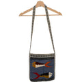 Vintage 90s Indigo Blue 100% Wool Boho Woven Fish Motif Shoulder Bag