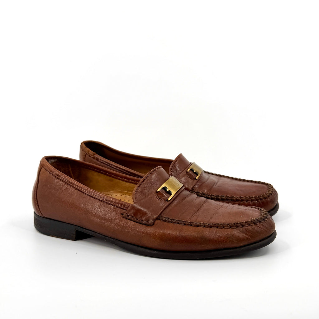 Vintage 80s Bally Italian Brown Leather Ruvera Gold Bit Loafers