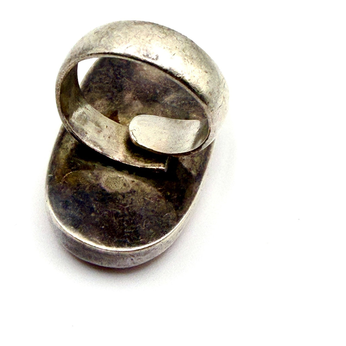 Vintage 90s Carved Cinnabar Sterling Silver Bird & Floral Statement Ring