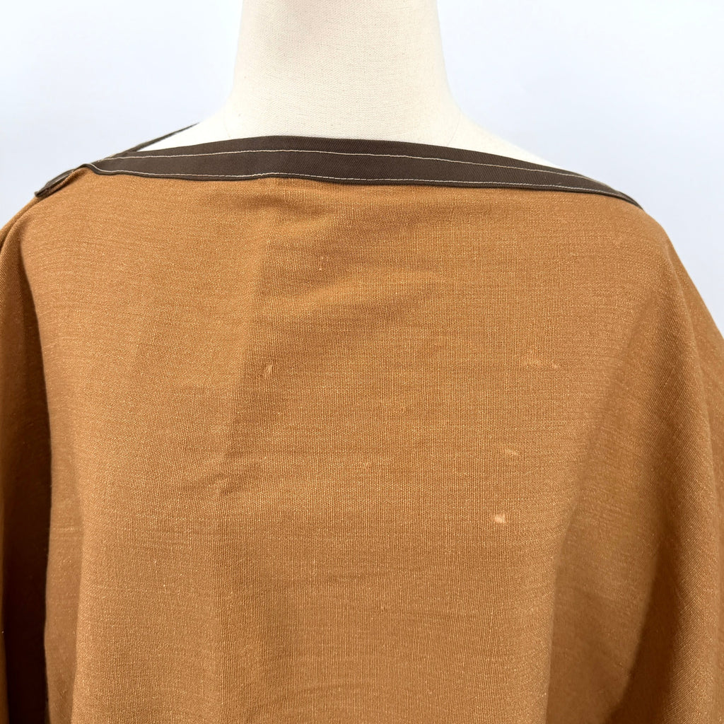 Vintage 70s Brown Striped Fringed Distressed Boat Neck Wrap Poncho