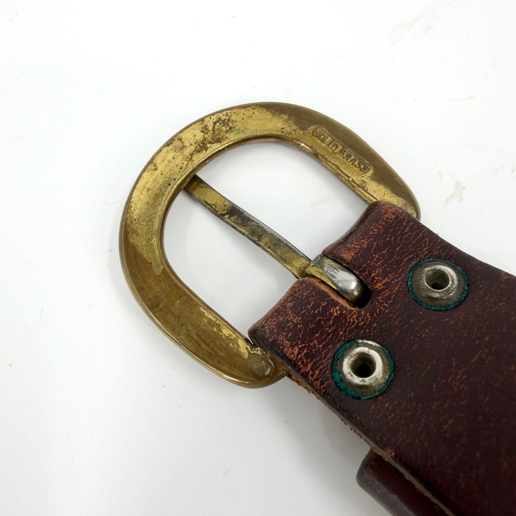 Vintage 90s Rovden Genuine Leather 12 Gauge Shotgun Shell Brass Buckle Belt
