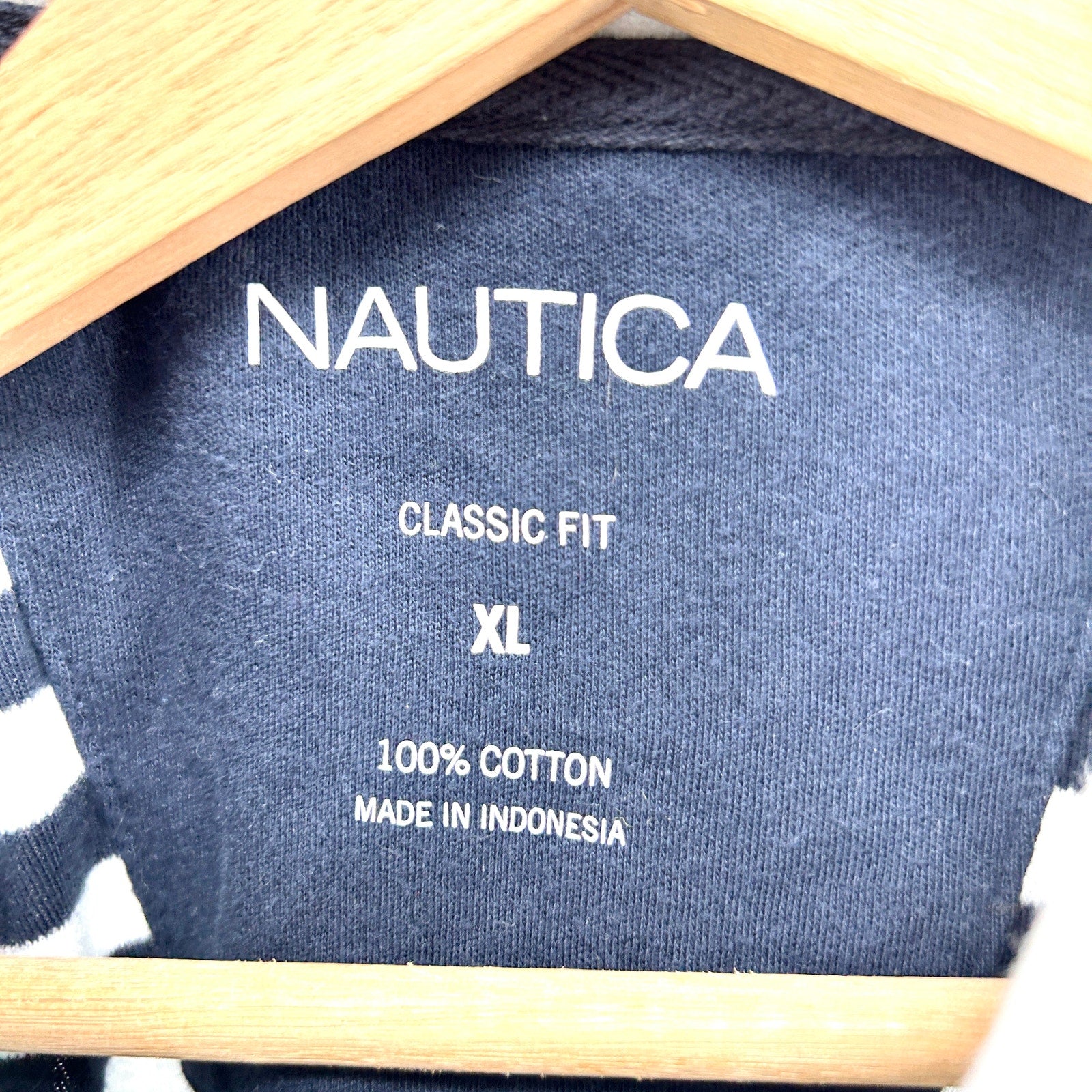 Y2K Nautica Navy White Striped Classic Fit Cotton Polo Shirt