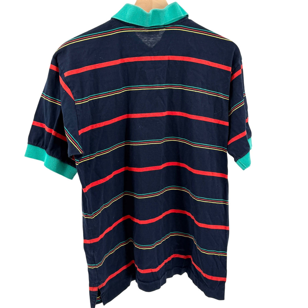 Vintage 80s Fila Navy Blue Teal Striped Cotton Polo Shirt