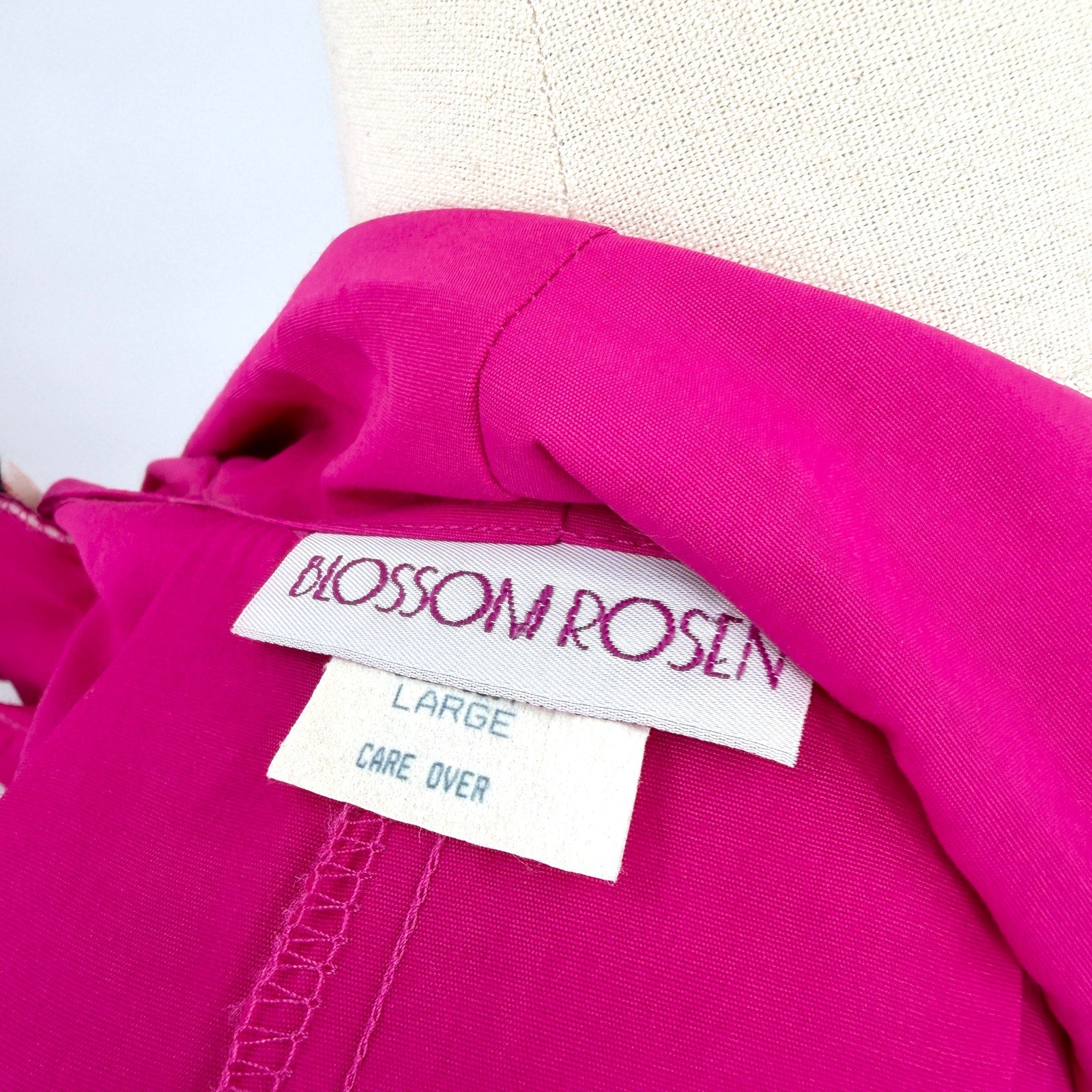 Vintage 80s Blossom Rosen Hot Pink Open Front Storm Flap Trench Duster Jacket