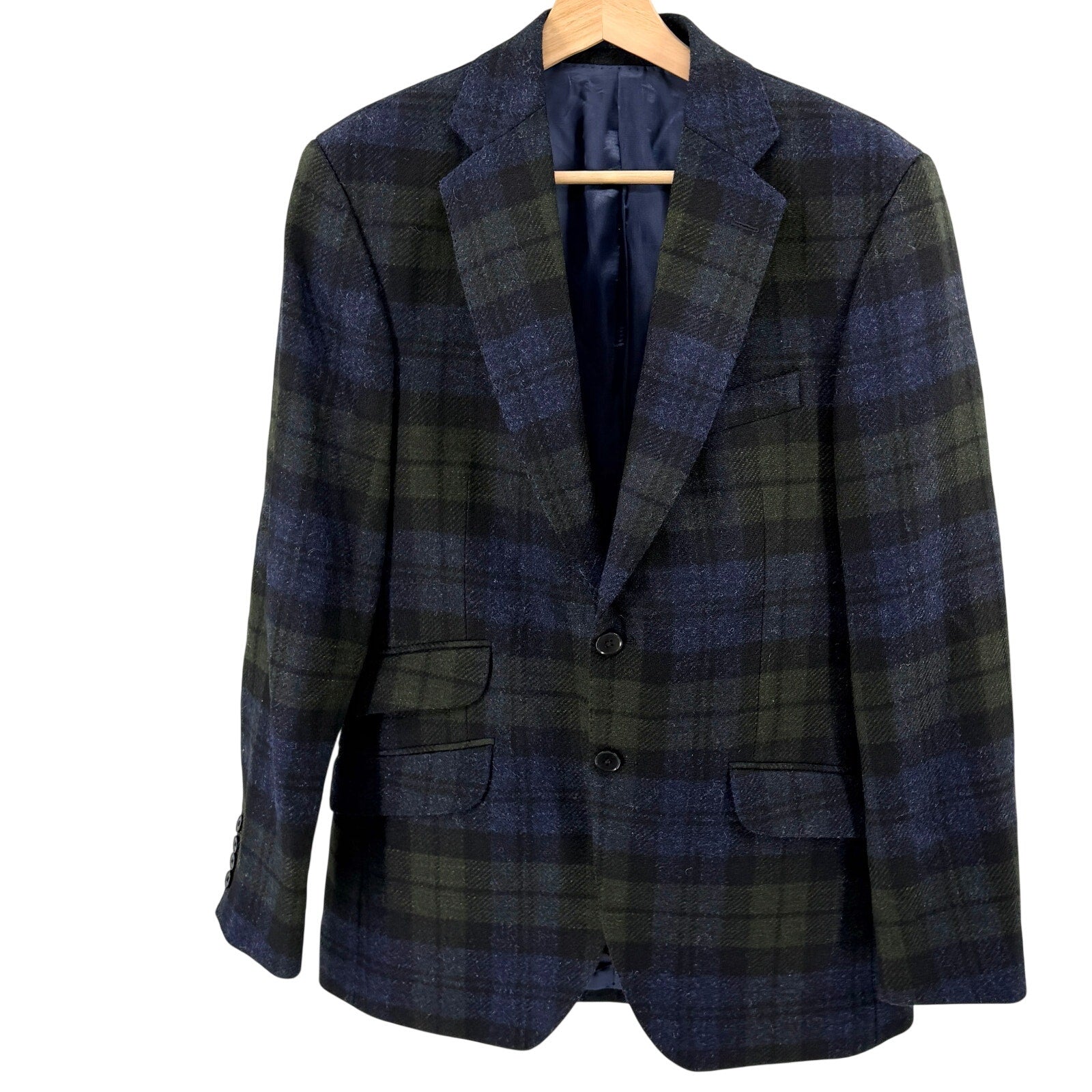 Charles Tyrwhitt Navy Green Blackwatch Tartan 100% Wool Slim Fit Blazer