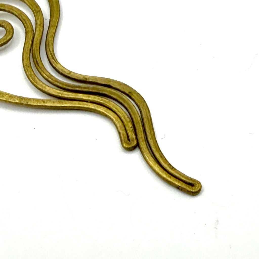 Vintage 90s Brass Abstract Spiral Hammered Texture Dangle Earrings
