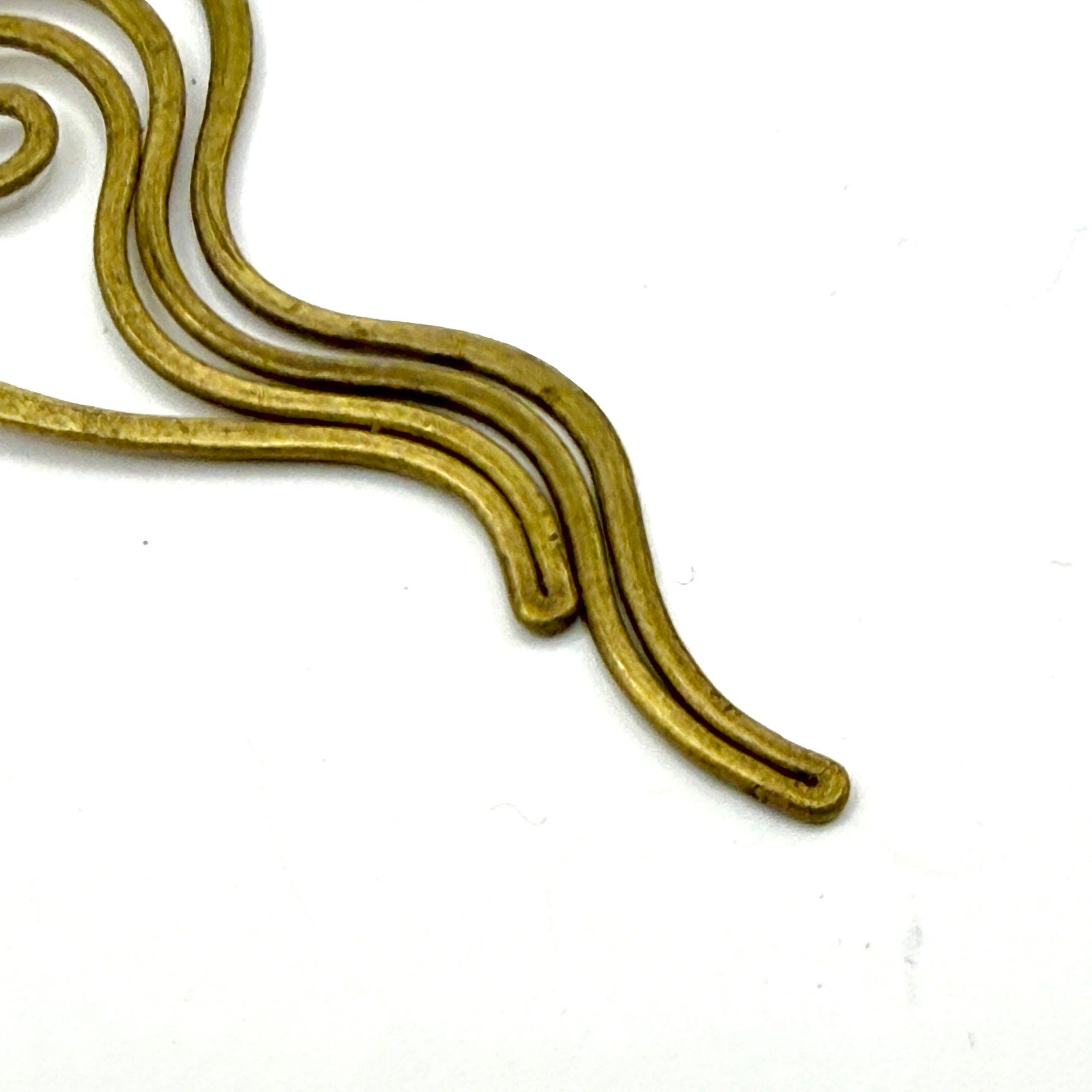 Vintage 90s Brass Abstract Spiral Hammered Texture Dangle Earrings