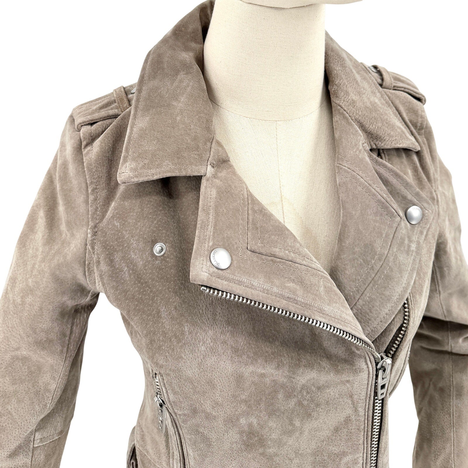 BlankNYC Warm Gray Genuine Suede Leather Moto Jacket