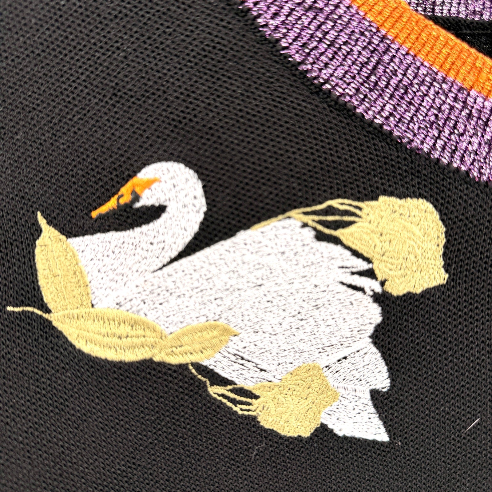 Bimba Y Lola Black Metallic Trim Embroidered Swan Sweater