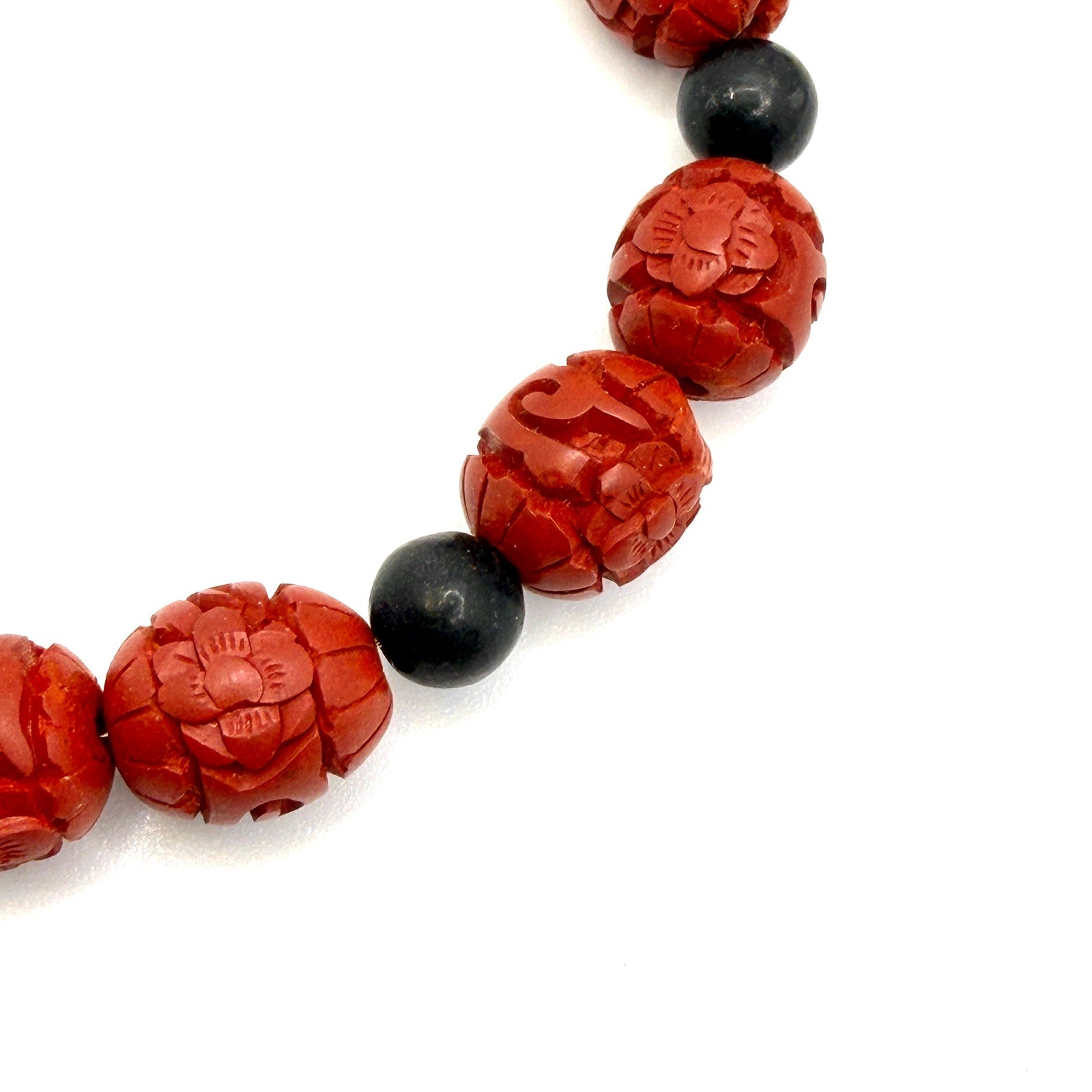 Vintage 90s Red Cinnabar Carved Camel Cloisonne Beaded Statement Necklace