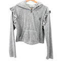 Juicy Couture Grey Velour Ruffle Cropped Half Zip Hoodie
