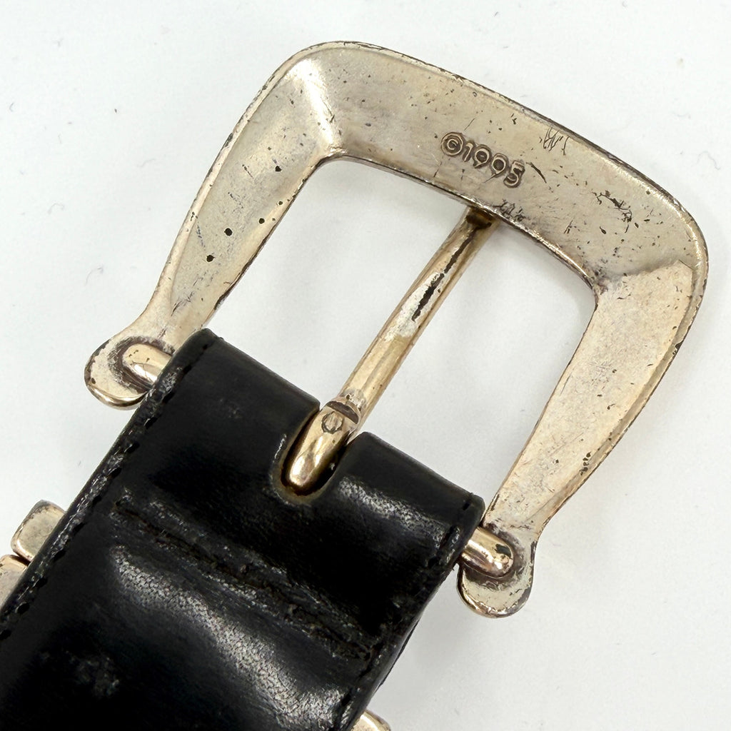 Vintage 90s Brighton Black Genuine Leather Silver Buckle Belt
