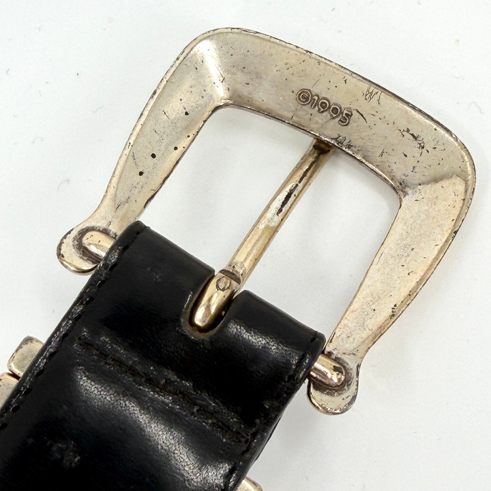 Vintage 90s Brighton Black Genuine Leather Silver Buckle Belt