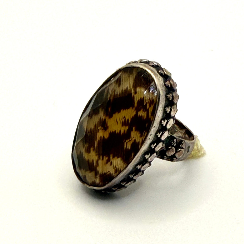 Vintage 90s Amy Kahn Russell Sterling Silver Faceted Quartz Statement Ring