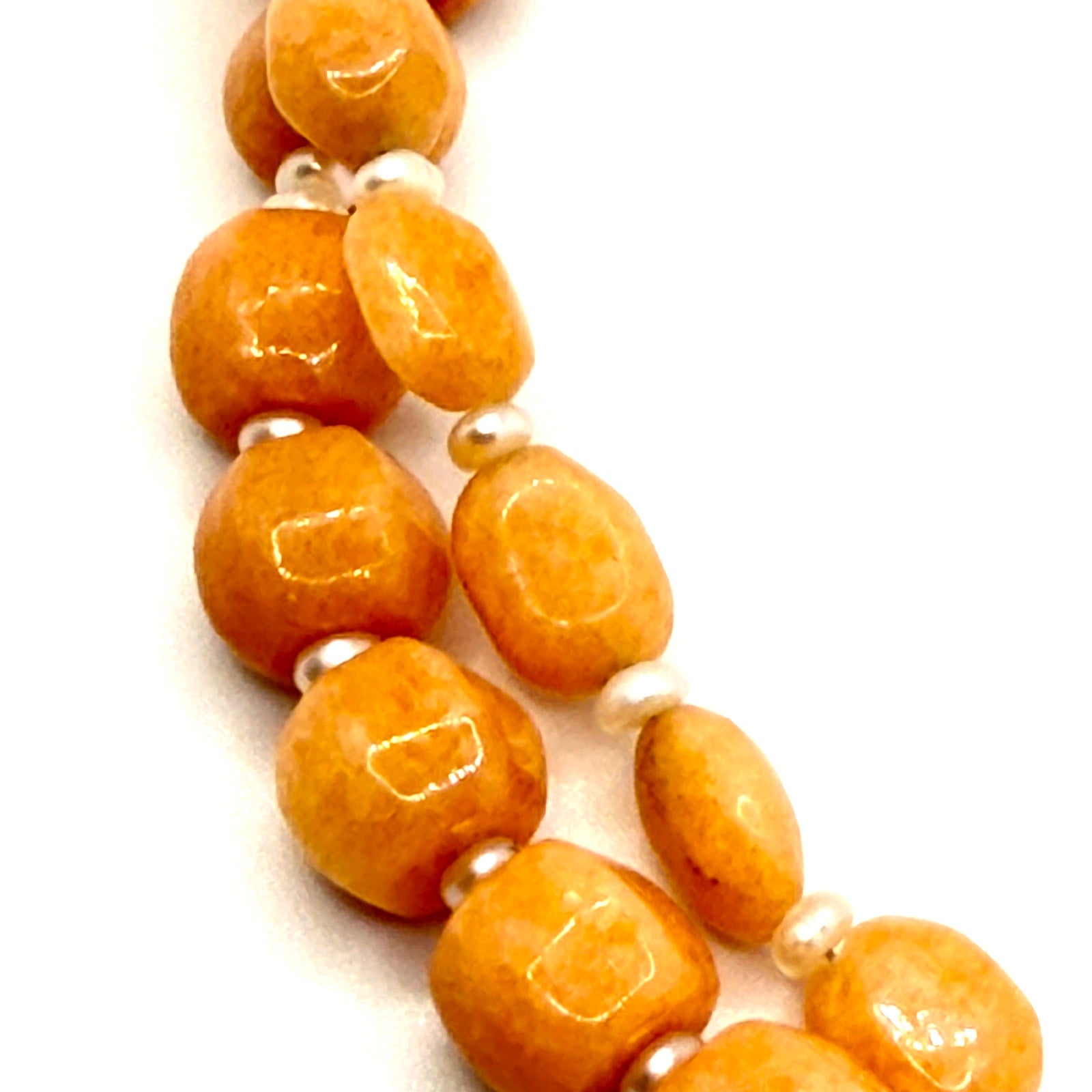 Vintage 90s Orange Jade Quartzite Pearl Red Coral Double Strand Necklace