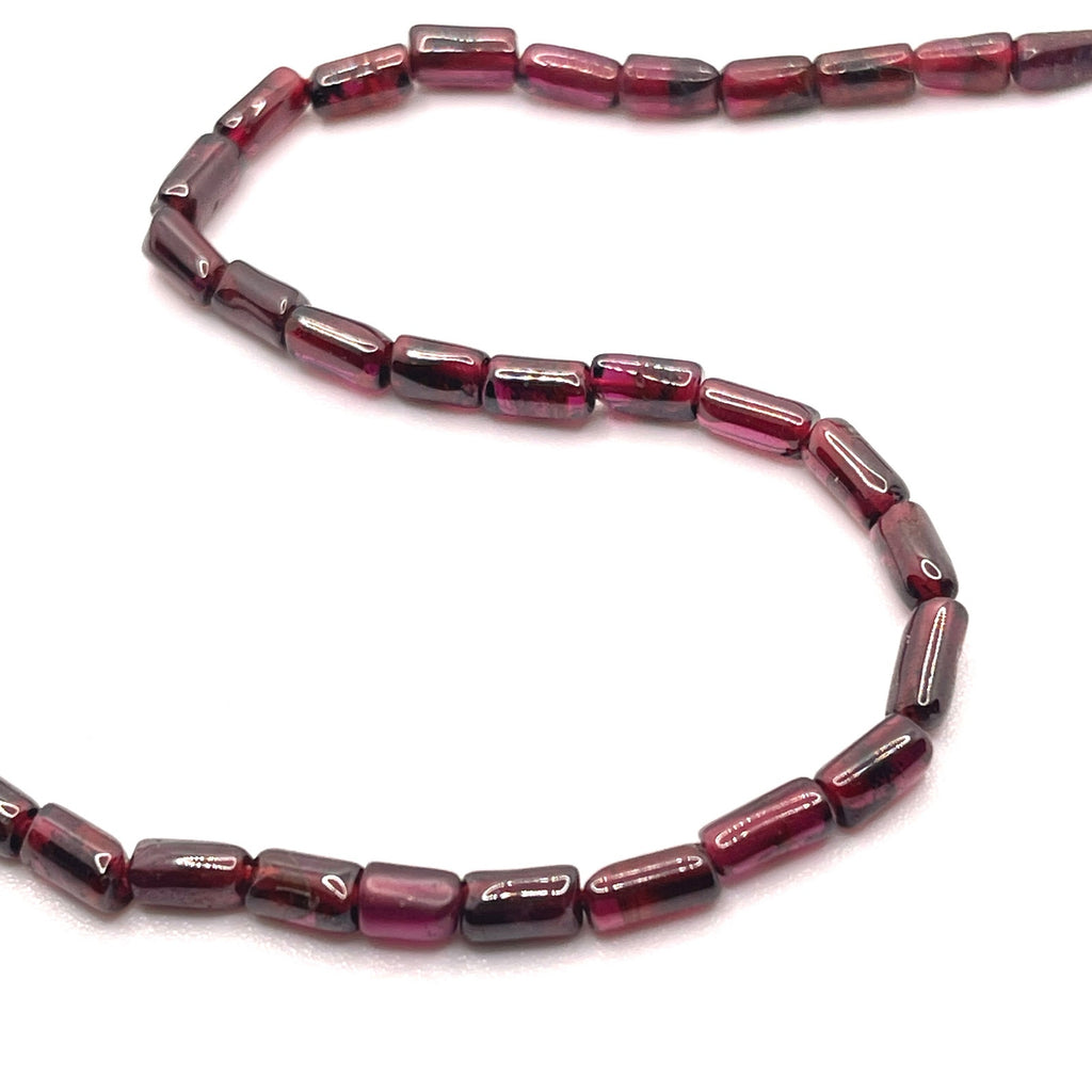 Vintage 40s Garnet Dark Red Gemstone Barrel Bead 19” Necklace