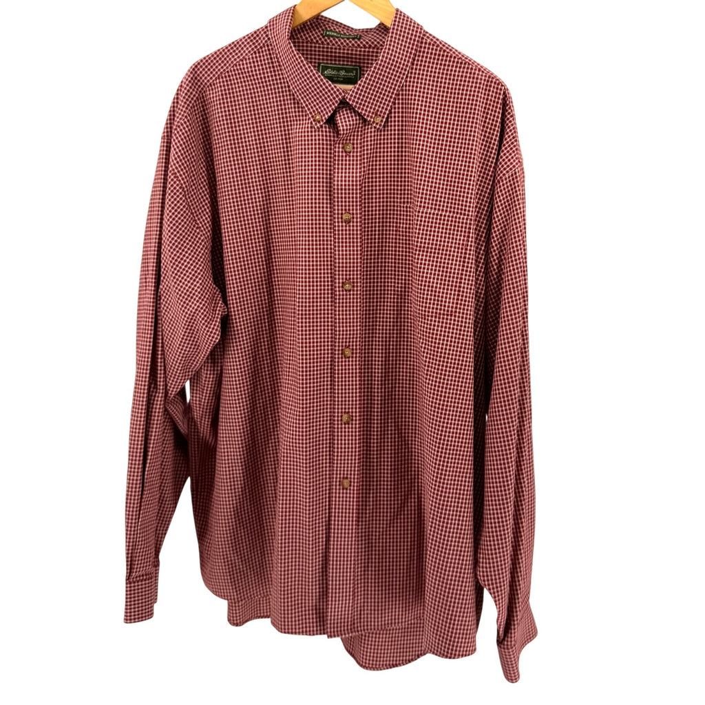 Vintage Y2K Eddie Bauer Red Plaid 100% Cotton Gingham Button Down Shirt
