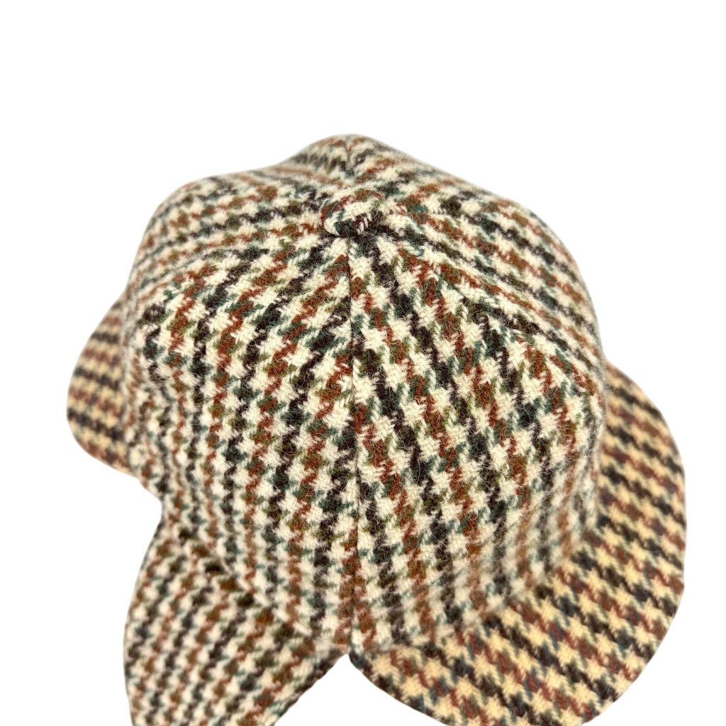 Vintage 60s Dunn & Co Harris Tweed Brown Wool Houndstooth Deerstalker Hat
