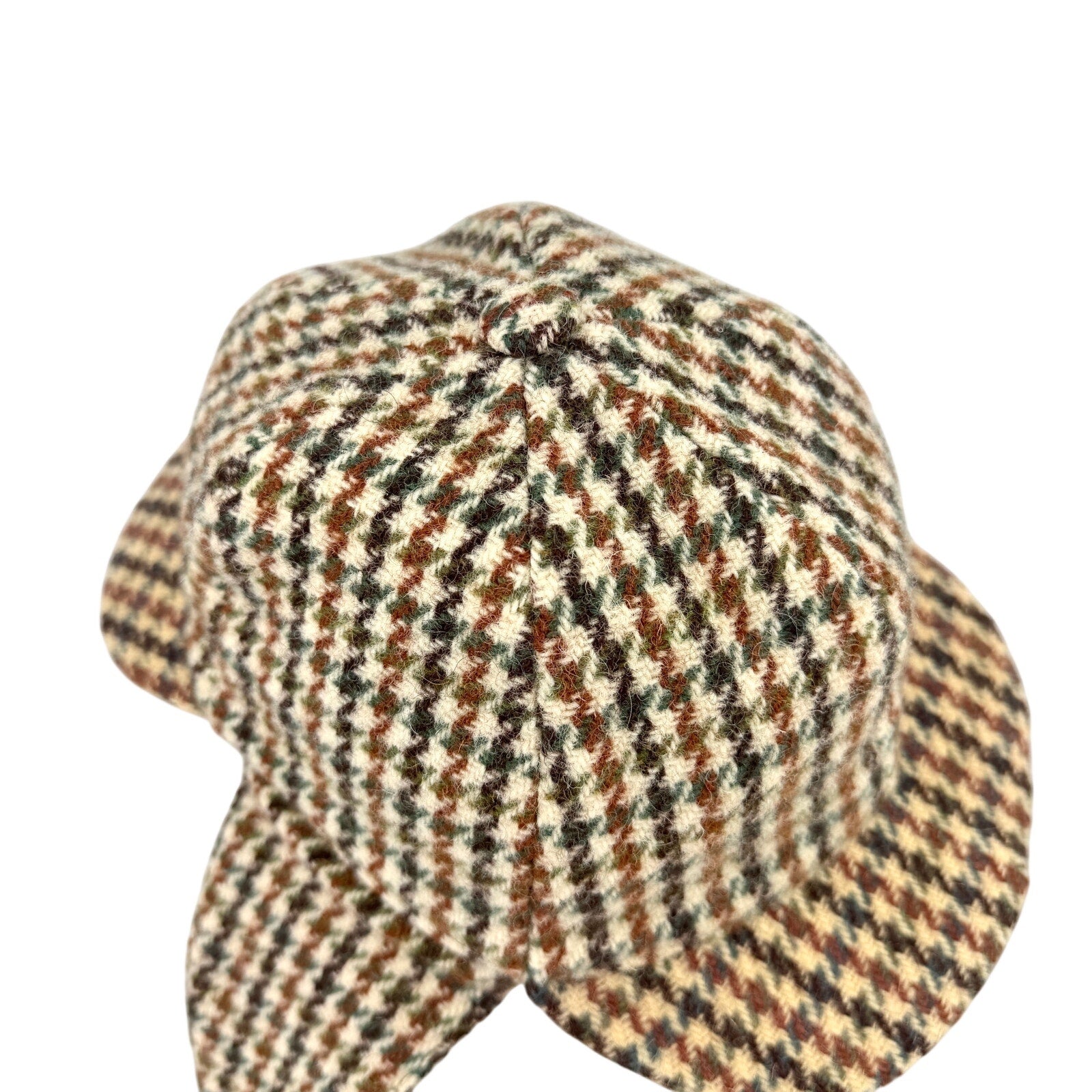 Vintage 60s Dunn & Co Harris Tweed Brown Wool Houndstooth Deerstalker Hat
