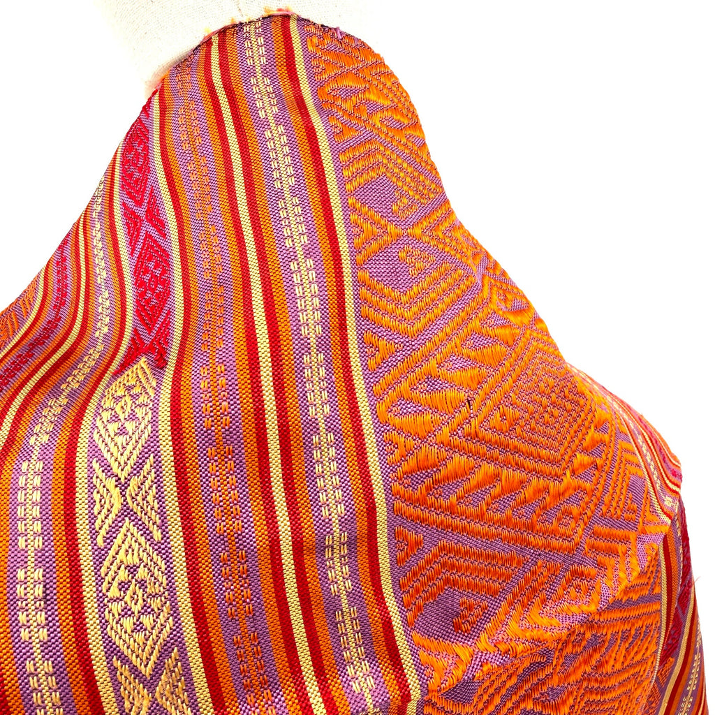 Purple Orange 100% Silk Tribal Woven Geometric Fringed Scarf