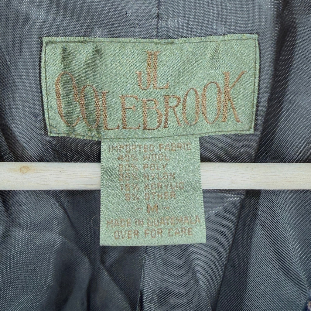 Vintage 90s JL Colebrook Tan Green Houndstooth Suede Trim Blazer
